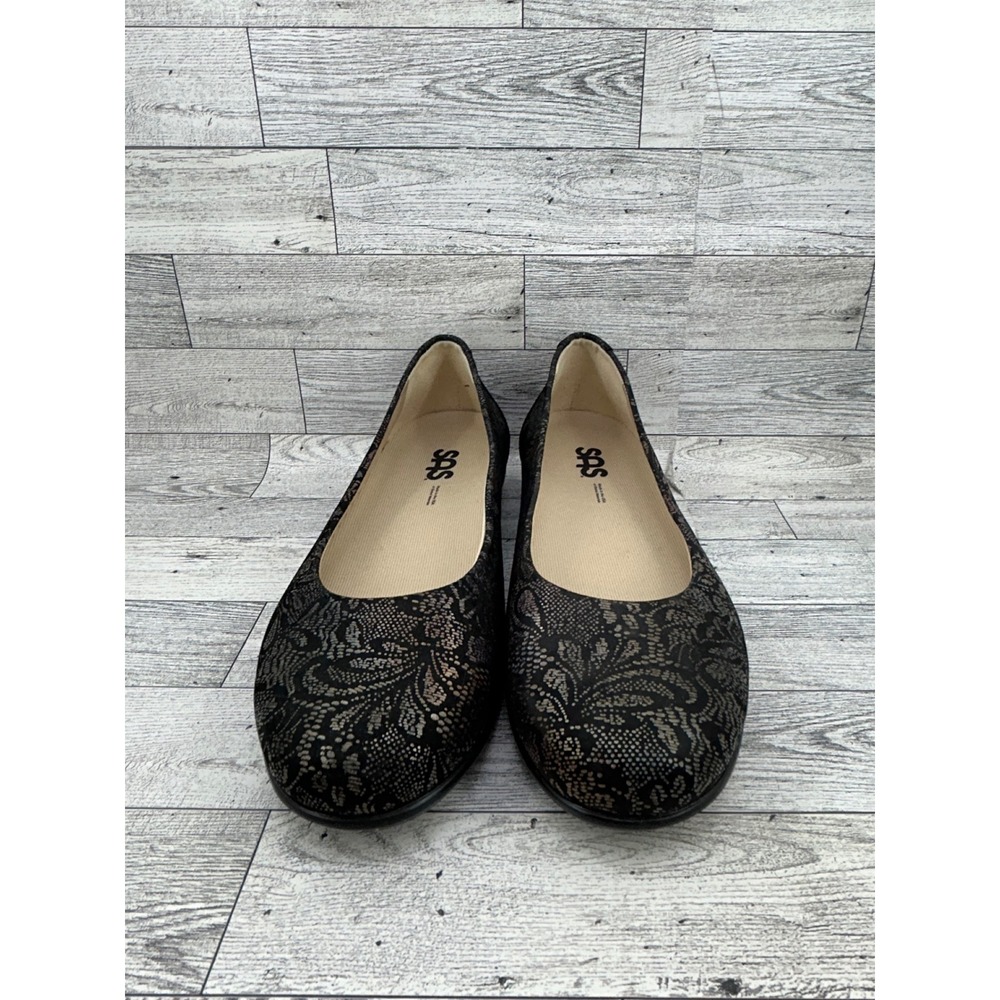 SAS Scenic Women Sz 9 W Black Bronze Lace Leather Ballet Flats Made in USA - Picture 4 of 13